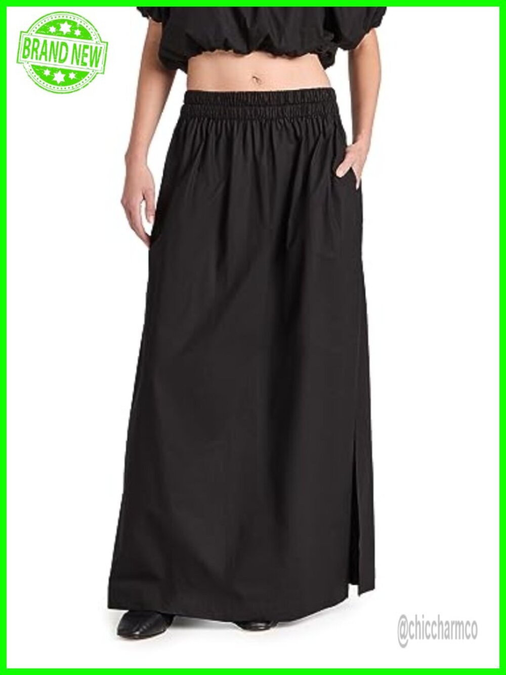 MIKOH Delia Maxi Skirt Cotton Poplin Slit Pockets